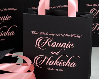 Personalized Wedding Welcome Bags, Blush Ribbon Handles, Elegant Favor Bags