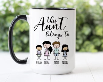 Custom Coffee Mug | This Aunt Belongs To | Personalized Stick Figure Family