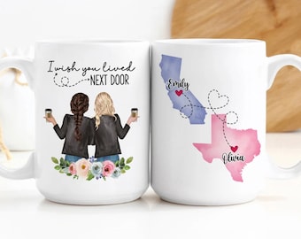 Custom Coffee Mug | I Wish You Lived Next Door | Personalized Long Distance State To State Gift | Customizable Best Friends