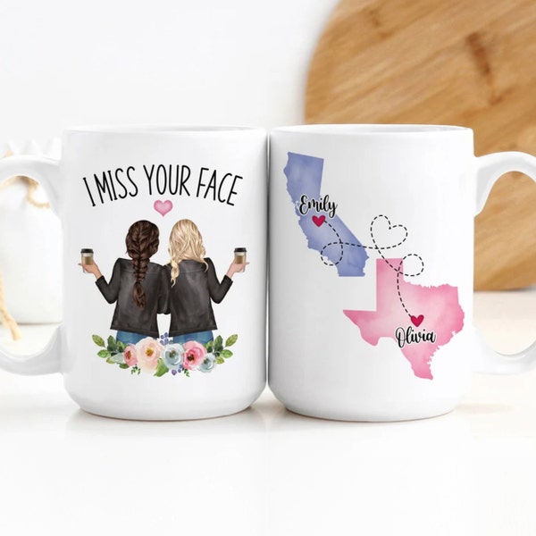 Custom Coffee Mug | I Miss Your Face | Personalized Long Distance State To State Gift | Customizable Best Friends