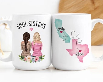 Custom Coffee Mug | Soul Sisters | Personalized Long Distance State To State Gift | Customizable Best Friends