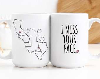 Custom Coffee Mug | I Miss Your Face | Personalized Long Distance State To State Gift