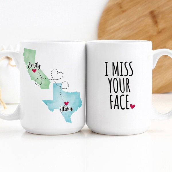 Custom Coffee Mug | I Miss Your Face | Personalized Long Distance State To State Gift