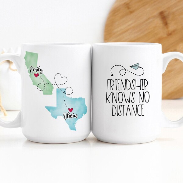 Custom Coffee Mug | Friendship Knows No Distance | Personalized Long Distance State To State Gift