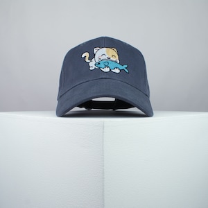 Cute eating kitty embroidered baseball cap / cat / kitten / fish / dog / embroidery / patch / hat dad hat cap // Hatty Hats