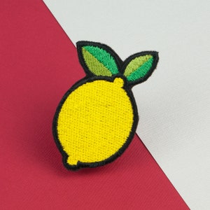 Lemon iron on patch / food / patches / vegan / embroidery / patch / enamel pin / pin / embroidered patch / back patch jackets // Hatty Hats image 1