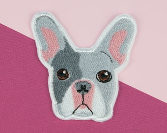 French bulldog iron on patch / dog / patches / bulldog / embroidery / patch / enamel pin / pin / embroidered patch back patch // Hatty Hats