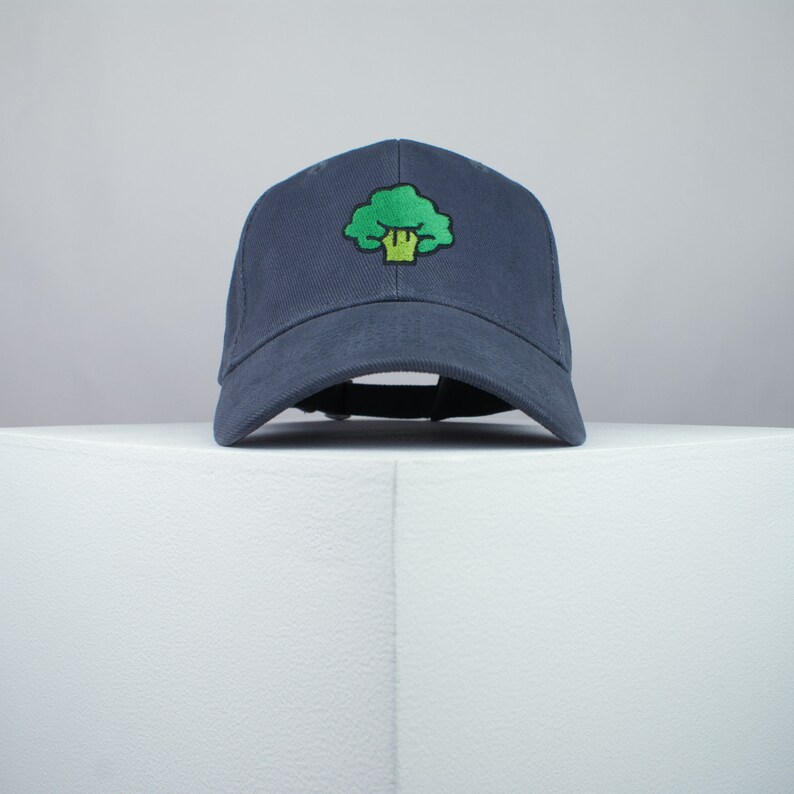 Broccoli embroidered baseball cap / vegan / gift / vegan gift / embroidery / patch / hat / dad hat / cap // Hatty Hats Grey