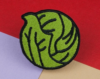 Brussel sprout iron on patch / vegan / patches / food / embroidery / patch / enamel pin / pin / embroidered patch / back patch // Hatty Hats