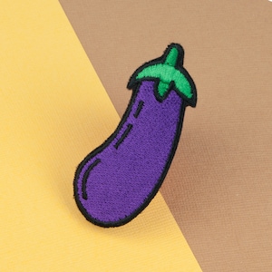 Eggplant iron on patch / vegan / patches / food / embroidery / patch / enamel pin / pin / embroidered patch / back patch badge // Hatty Hats image 1