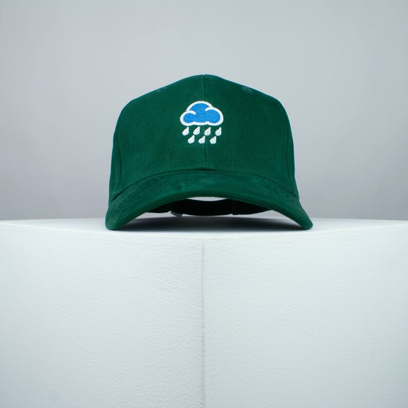 Rainy day embroidered baseball cap / cloud / patches / anxiety / embroidery / patch / hat / dad hat / cap // Hatty Hats Green