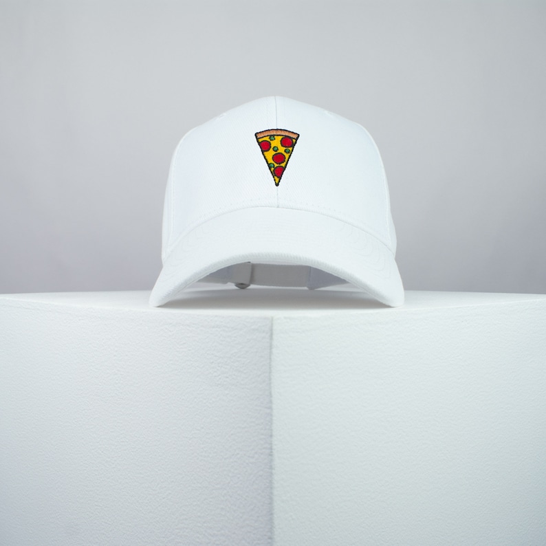 Pizza slice embroidered baseball cap / pizza / patches / food / embroidery / patch / hat / dad hat / cap // Hatty Hats White