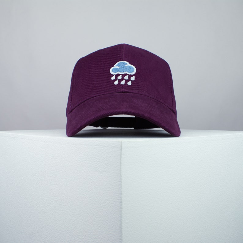 Rainy day embroidered baseball cap / cloud / patches / anxiety / embroidery / patch / hat / dad hat / cap // Hatty Hats Burgundy