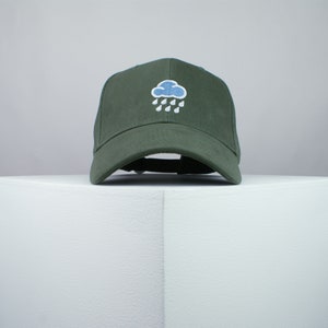 Rainy day embroidered baseball cap / cloud / patches / anxiety / embroidery / patch / hat / dad hat / cap // Hatty Hats Olive Green
