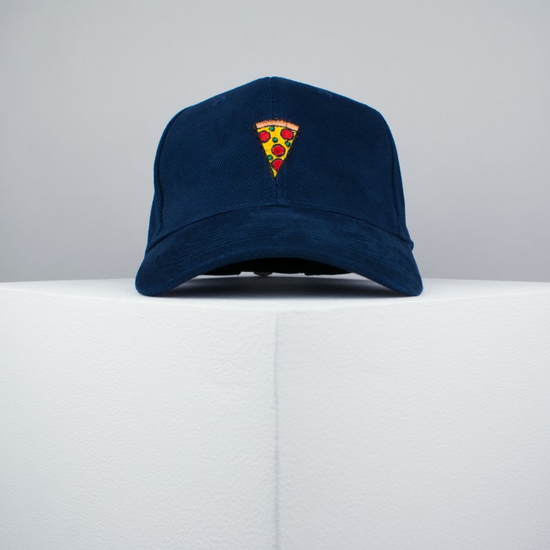 Pizza slice embroidered baseball cap / pizza / patches / food / embroidery / patch / hat / dad hat / cap // Hatty Hats Navy