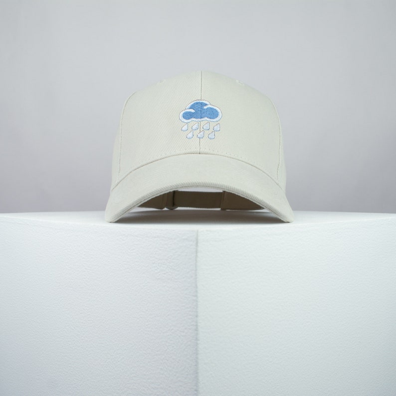 Rainy day embroidered baseball cap / cloud / patches / anxiety / embroidery / patch / hat / dad hat / cap // Hatty Hats Beige