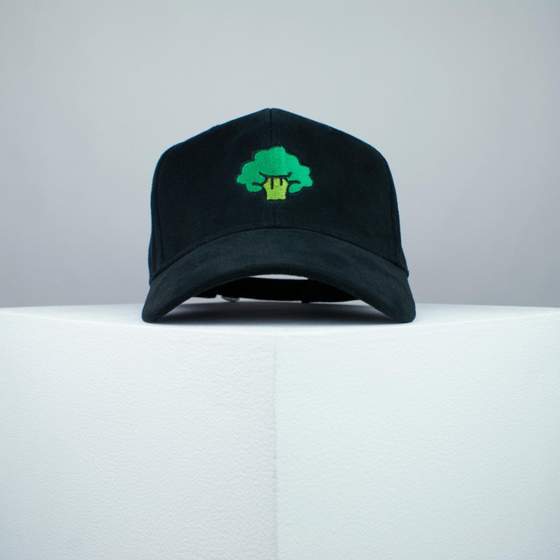 Broccoli embroidered baseball cap / vegan / gift / vegan gift / embroidery / patch / hat / dad hat / cap // Hatty Hats Black
