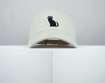 Black Cat Embroidered Baseball Cap Premium Hat Cat Lover Pet Animal // Hatty Hats