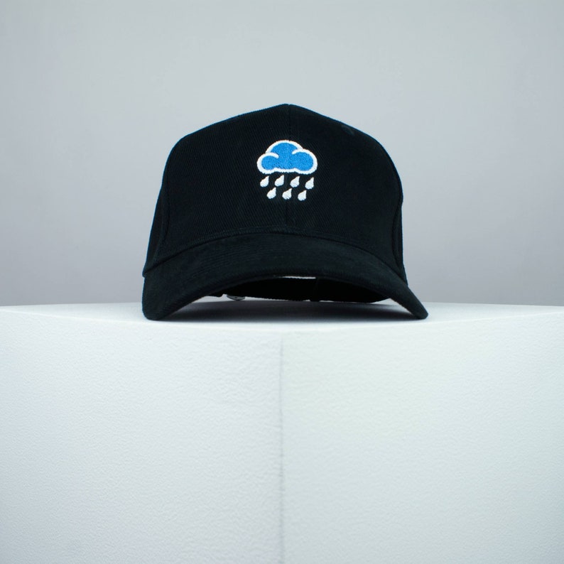 Rainy day embroidered baseball cap / cloud / patches / anxiety / embroidery / patch / hat / dad hat / cap // Hatty Hats Black