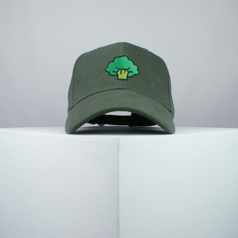 Broccoli embroidered baseball cap / vegan / gift / vegan gift / embroidery / patch / hat / dad hat / cap // Hatty Hats Olive Green