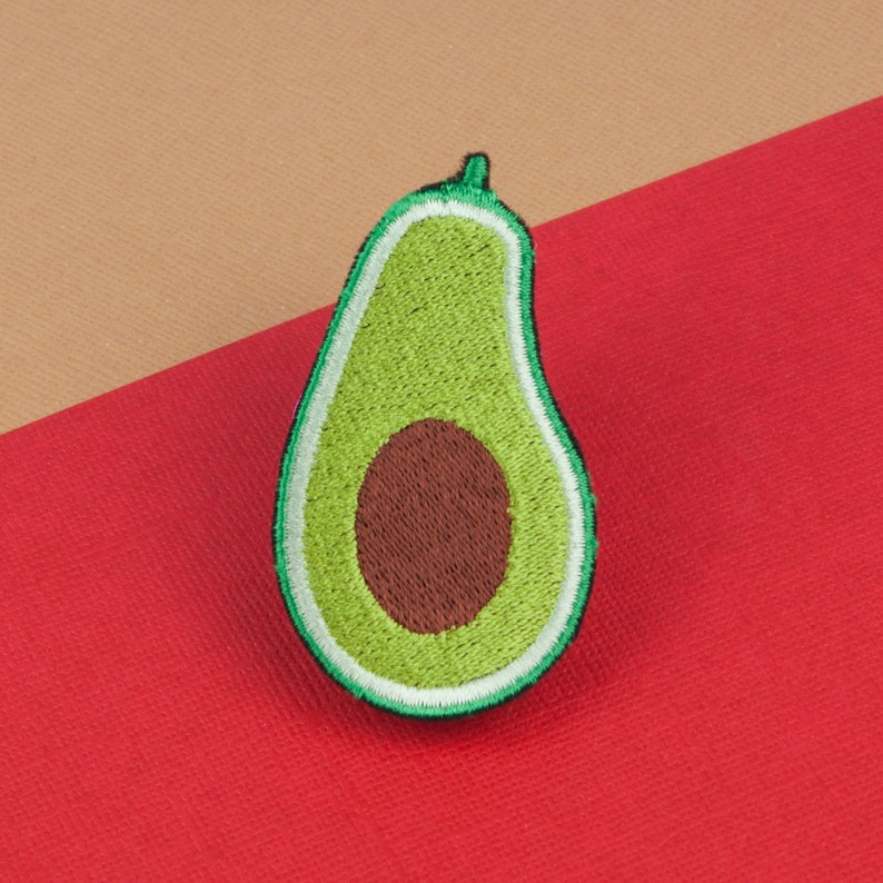 Avocado iron on patch / vegan / patches / vegan gift / embroidery / patch / enamel pin / pin / embroidered patch / back patch // Hatty Hats image 1