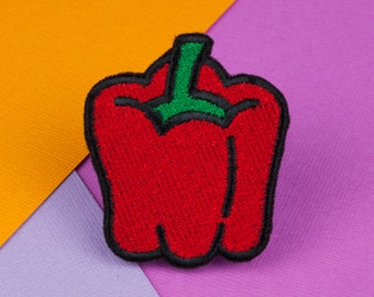 Pepper iron on patch / vegan / patches / vegan patch / embroidery / patch / enamel pin / pin / embroidered patch / back patch // Hatty Hats