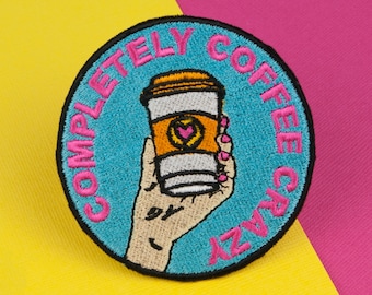 Coffee crazy iron on patch / coffee / patches / coffee gift / embroidery / patch / enamel pin / pin / embroidered patch / back // Hatty Hats