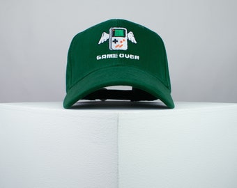 Game over embroidered baseball cap gameboy color SNES nintendo N64 gaming gamer embroidery patch dad clothing // Hatty Hats