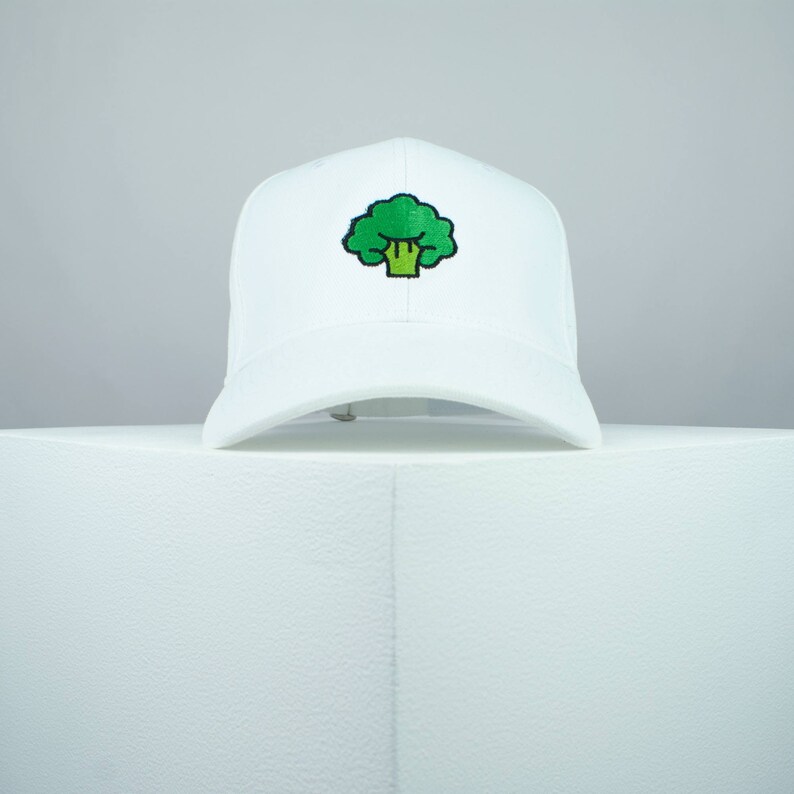 Broccoli embroidered baseball cap / vegan / gift / vegan gift / embroidery / patch / hat / dad hat / cap // Hatty Hats White