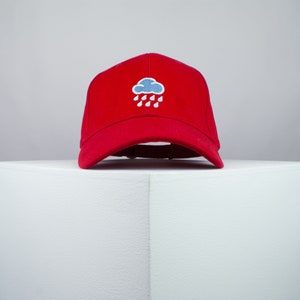 Rainy day embroidered baseball cap / cloud / patches / anxiety / embroidery / patch / hat / dad hat / cap // Hatty Hats Red