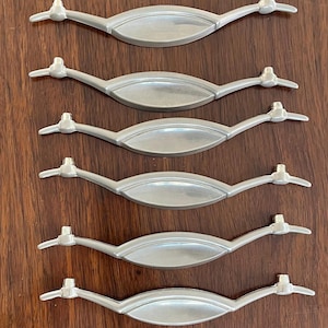 Set of 6 Genuine Mid-Century Matte Silver Metal Drawer Pulls 5.75” Screws Included