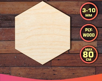 Wood Hexagon Blank Cutout, Wooden Hexagonal Decor For Woodworking, Plywood Rounded Geometric Shape For Craft, Birch DIY Panel, Mdf Disc