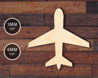 Wood Airplane Cutout • Unfinished Wooden Wedding Decor, Birch Plywood Shape, Natural DIY Craft Blank, Laser Cut Plaque, Aircraft, Plane, Jet