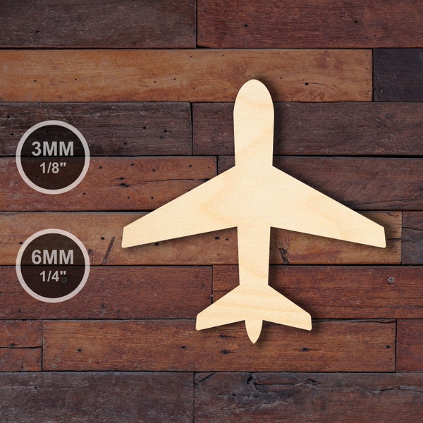 Wood Airplane Cutout • Unfinished Wooden Wedding Decor, Birch Plywood Shape, Natural DIY Craft Blank, Laser Cut Plaque, Aircraft, Plane, Jet