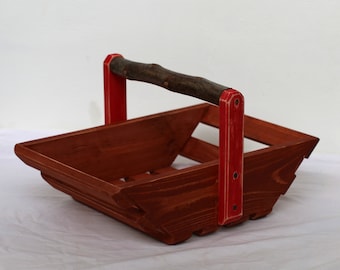 Trug/Cesta de jardín de madera fabricada con madera reciclada con mango de madera maciza