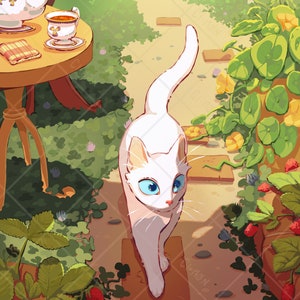 Garden Cat Art Print | Medium Size Art Print | Botanical Whimsy Feline Card | Postcard Art | A5 A4 Size