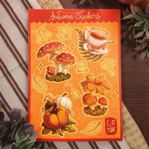 14 Feuille d’autocollants scrapbooking d’automne | Stationnaire botanique fantaisie de taille moyenne | Art de la carte postale | Format A5