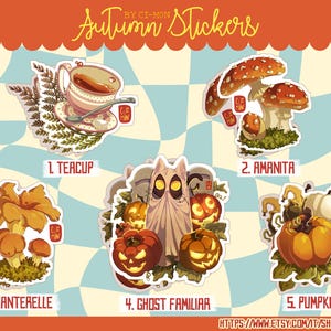 cute autumn vinyl sticker| fall plant cottagecore stationary gift | halloween cat