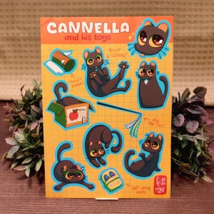10 hojas de pegatinas para álbumes de recortes de gatos y juguetes | Papelería felina de tamaño mediano | Arte de postal | Tamaño A5