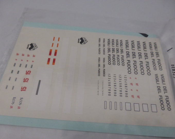 1:43 generic decal sheet for Vigili del Fuoco (Italian Fire dept.) various scripts, plates, emblems, stripes etc Tron Models production