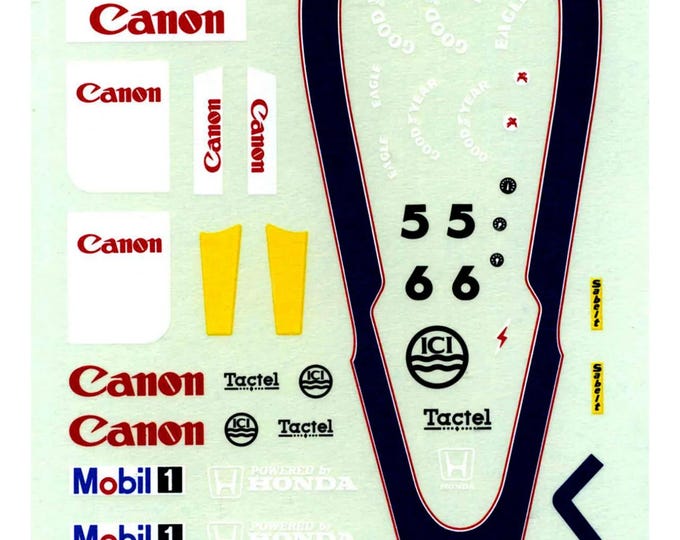 1:43 waterslide serigraphed decals Williams Honda FW11 F1 Australian GP 1986 Piquet/Mansell Tameo TMK049