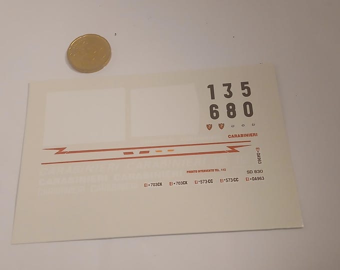 1:43 waterslide decals sheet for Alfa Romeo Giulia / Alfetta / 90 Carabinieri (Italy) Tron DE29