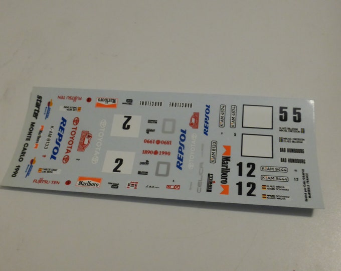 1:43 decals for Toyota Celica GT-Four ST165 Rally Montecarlo 1990 Sainz, Schwarz or Ericsson Starter production