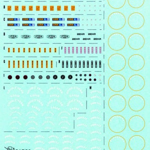 generic decal sheet with tire markings, seatbelts producers, radiators, fire extinguishers and so on 1:43 Tameo DG01