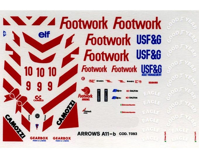 1:43 waterslide serigraphed decals Arrows Cosworth A11B Monaco GP 1990 Alboreto/Caffi Tameo TMK124