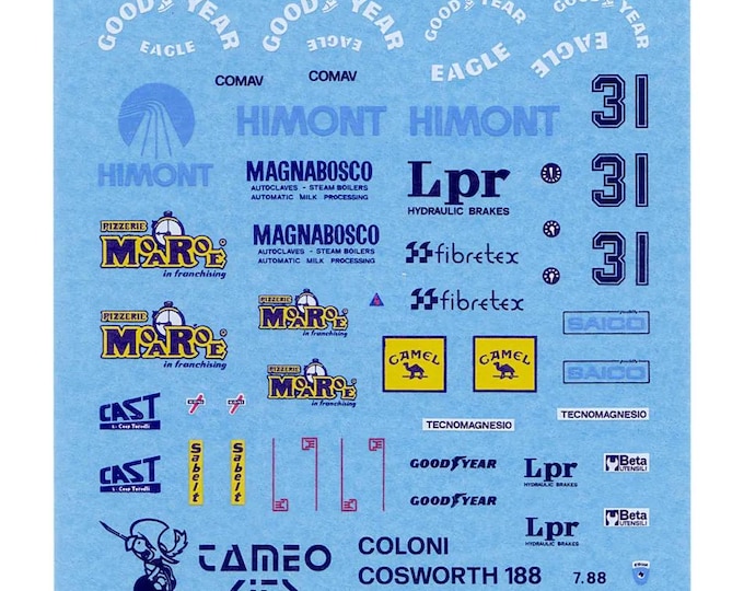 1:43 waterslide serigraphed decals Coloni Cosworth CF188 Monaco GP 1988 Tarquini Tameo TMK075