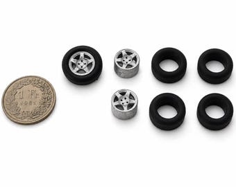1:43 white metal 5-spokes wheels & rubber tires for cars of the 80-90s GMW053