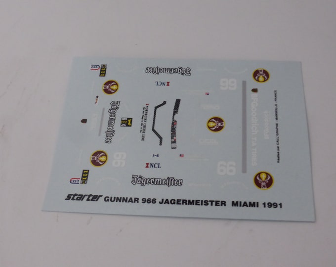 1:43 decals for Porsche Gunnar 966 IMSA Jagermeister Miami 1991 #66 Paul jr/Gonzalez Starter production