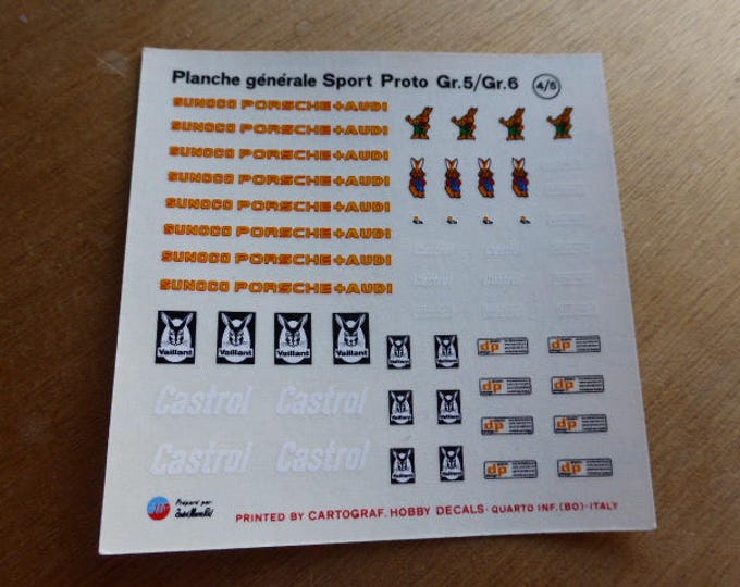 high quality 1:43 decals Porsche+Audi, Sunoco, Vaillant, Castrol, DP - AMR original sheet