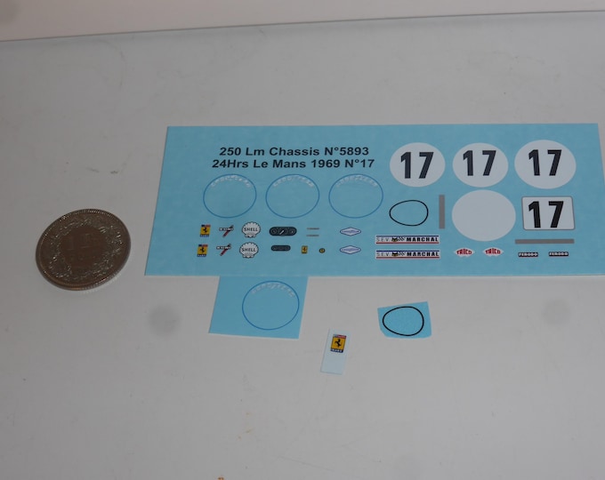 1:43 waterslide decals for Ferrari 250 LM 5893GT NART Le Mans 1969 #17 Zeccoli/Posey/Rodriguez